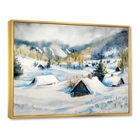 DesignArt 'Зима во планинското село' Традиционално врамено платно wallидно печатење