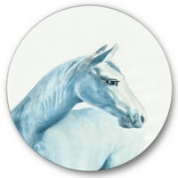 Дизајн на „Затвори портрет на светло сино -коњ“, круг, метална wallидна уметност - диск од 29