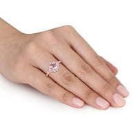 Miabella Women 2- Carat T.G.W. Перница-пресечен Морганит и тркалезен бел сафир и тркалезен дијамант акцент 14kt розово злато ореол прстен