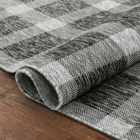 Добро ткаена Медуза Фреја карирана сива 5'3 7'3 Внатрешен килим со рамен ткаенина на отворено