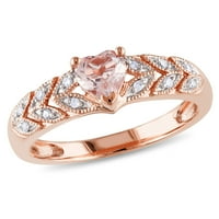 Miaенски Carat Carat T.G.W. Срцев скратен морганит и дијамантски акцент 10kt розово злато гроздобер прстен