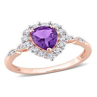 1- Карат Т.Г.В. Аметист, создаден бел сафир и дијамант-акцент 10kt розово злато ореол прстен