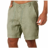 Модни Мажи Памучни Ленени Обични Панталони Копчиња Врвки Џебови За Половината Кратки Панталони