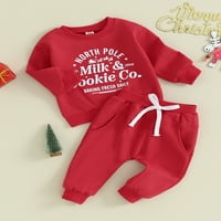 Дете Бебе Момче Божиќни Облеки Облека Писмо Печатење Дуксер Со Долги Ракави + Цврсти Панталони