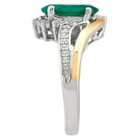 Брилијантност фино накит создаден прстен со акцент на смарагд дијамант во сребро и 10к жолто злато