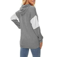 Дазнико џемпер за женски женски случајно шиење печатено печатено со долги ракави со качулка со џемпери на сива боја XXL