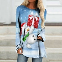 Дозволи Со Жени Долги Ракави Секојдневни Кошули Божиќно Печатење Пуловер На Вратот На Екипажот Туника Блузи, памучни кошули