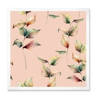 DesignArt 'Есенски розови лисја со гранка на традиционалното врамен уметнички принт на пастелните бои'