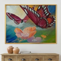 DesignArt „Пеперутки на розови цвеќиња традиционално врамени платно wallидни уметности