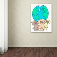 Трговска марка ликовна уметност „Три Теди кои го држат светот„ Канвас уметност од Мигел Балбас “