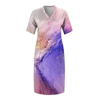 Летни Фустани За Жени Краток Ракав Печатени Повик Должина На Коленото А-Линија V-Вратот Фустан Виолетова XL