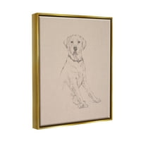 СТУПЕЛ ретривер куче минимално цртање животни и инсекти цртајќи златен плови, врамен уметнички печатен wallид уметност