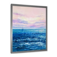 DesignArt 'Sunrise Gllow на океанските бранови II' Наутички и крајбрежен врамен уметнички принт