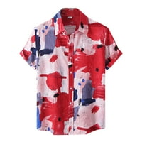 fvwitlyh Блузи Машки Обични Хавајски Кошула Цветни Краток Ракав Копче Надолу Плажа Кошули За Мажи Црвена ХХ-Голем