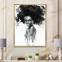 DesignArt 'Црно -бел портрет на жена од Афроамериканка III' Современа врамена платна wallидна уметност печатење