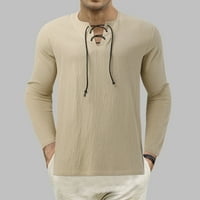 Машки кошули со долги ракави тенок вратоврска џеб џеб со цврста боја памучна постелнина маици за човек