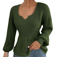 Џемпери за педер за жени плус големина со големина на долги ракави, обичен лабав вафл плетен џемпер зелена, 2xl