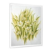 ДИЗАЈНАРТ „Апстрактна бела ливада цвеќиња“ Традиционална врамена уметничка печатење