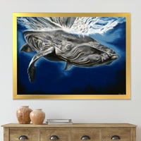 DesignArt 'Затвори портрет на кит на кит' Наутички и крајбрежен врамен уметнички принт