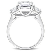 Miaенски Carat Carat T.G.W. Октагон, бело, создаден прстен за ангажман со 3-камен со 3-камен, стерлинг сребро од 3-камен