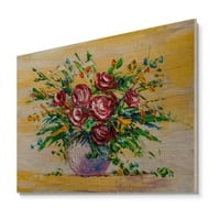 УМЕТНОСТ Дизајнарт Сликарство Букет Рози Импресионист IV Традиционалните Дрво Ѕид Уметност - Природен Бор Дрво Во. широко Внатре. високо