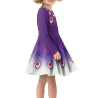 Виолетова Паун Долги Ракави Фустани Големина 5-И Секојдневен Фустан Со Миди Должина За Деца Девојки Удобни Деца Девојки Долг
