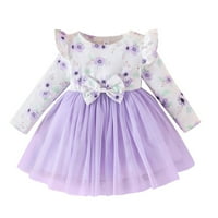 Модни Фустани За Девојчиња Мали Девојчиња Цветни Принтови Со Долги Ракави Тул Принцеза Фустан Облека За 12 Месеци
