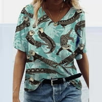 Jeashchat летни маици со вратот за жени плус големина кошули со краток ракав, симпатична цветна печатена маичка блуза, обични