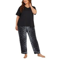 DxhMoneyh Women Women Plus Size Pajama Постави врвови со кратки ракави со широки панталони за нозе Печати кошула за спиење Два