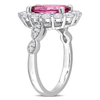 2- Карат Т.Г.В. Розов и бел топаз и дијамантски акцент 10kt бело злато овален прстен за ангажман