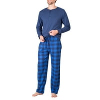 Машка пижама постави пижами за мажи pj поставени со памучни плетени мажи панталони и долги ракави Хенли маица морнар сина и сина бивол Проверете xx-large