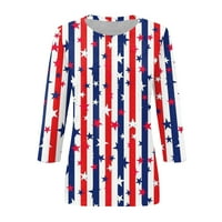 Женски Блузи, Модни Обични Ракави Со Должина Денот На Независноста Печатење Тркалезна Блуза На Вратот